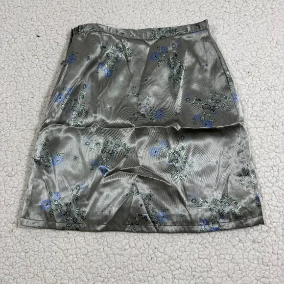 Vintage Y2K Old Navy Girls Satin Skirt Size 6 Metallic Silver Floral Fairy - Picture 2 of 5